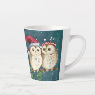Caneca De Café Latte Coruja Véspera de Natal Papais noeis Red Hat