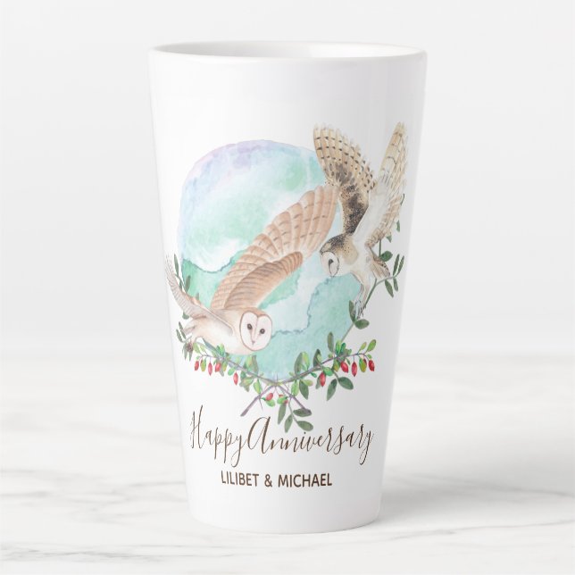 Caneca De Café Latte Corujas Personalizadas (Frente)
