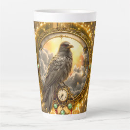 Caneca De Café Latte Corvo Guardião do Tempo – Relógio Gótico 