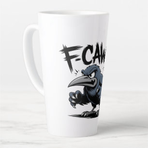 Caneca De Café Latte Corvo Irritado “F-CAW-F ” – Design de Pássaro de D