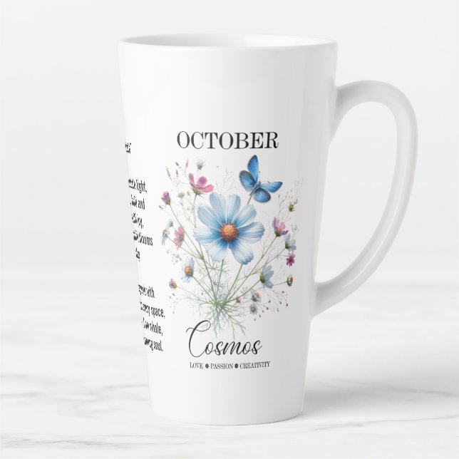 Caneca De Café Latte Cosmic Sip October Birth Flower Mug of Love (Direita)