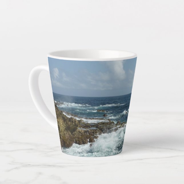 Caneca De Café Latte Costa Rocky de Aruba e Oceano Azul (Ângulo esquerdo)