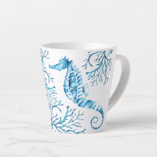 Caneca De Café Latte Costeira Azul, Cavalo-do-mar e Coral-d-água