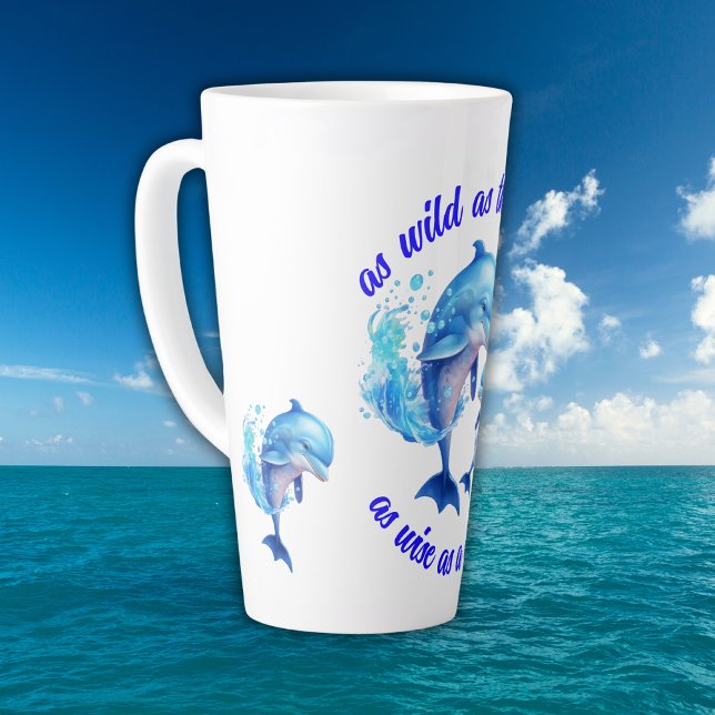 Caneca De Café Latte Cotação dos golfinhos de aquarela | (Criador carregado)
