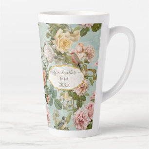 Caneca De Café Latte Country Chic Floral Blush Aqua Patterna Avó