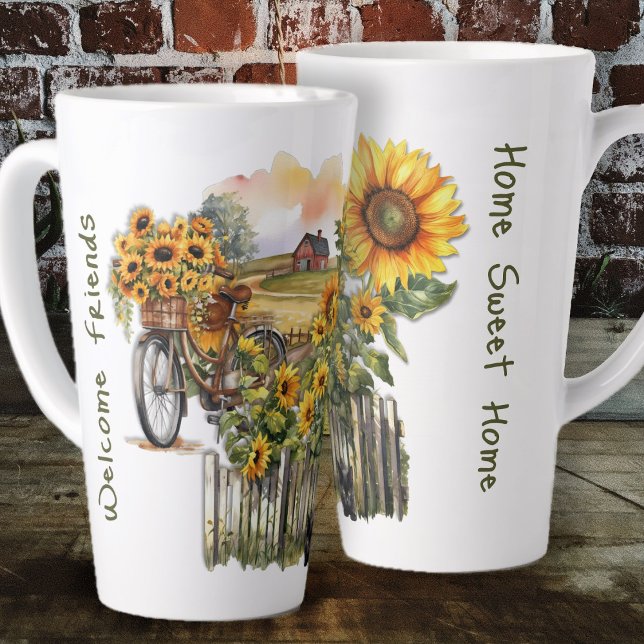 Caneca De Café Latte Country Life Sunflower Fazenda Bem-Vindo Amigos (Criador carregado)