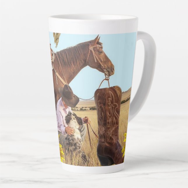 Caneca De Café Latte Cowboy de girassol Cowboy Tropa Latente (Ângulo direito)