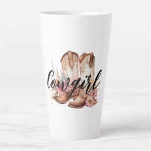 Caneca De Café Latte Cowgirl Brown Western Cowboy Boots