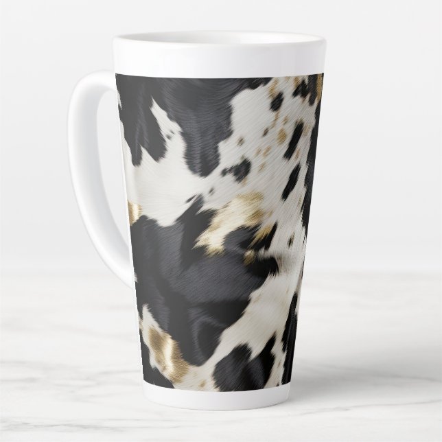 Caneca De Café Latte Cowhide Dourada Branca Preta (Ângulo esquerdo)
