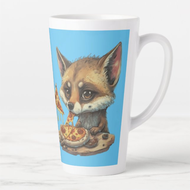 Caneca De Café Latte Coyote engraçado comendo pizza (Direita)