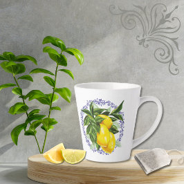 Caneca De Café Latte Cozinha Francesa Country com Renda Toile Azul e Li