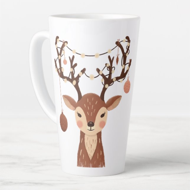 Caneca De Café Latte Cozy Christmas Deer with Ornaments and Lights (Ângulo esquerdo)
