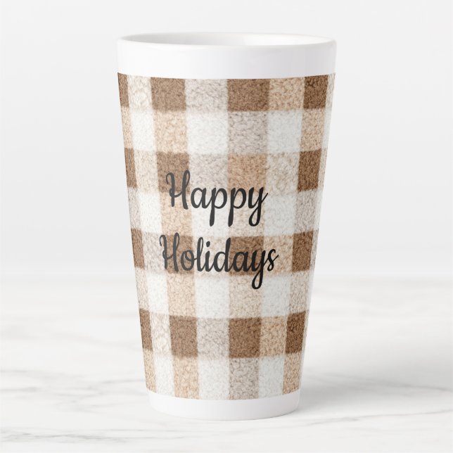 Caneca De Café Latte Cozy Warm Brown Cream Stripes Christmas (Frente)