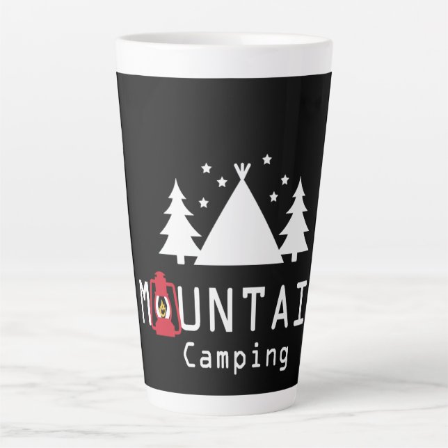 Caneca De Café Latte Crachá moderno para acampamento nas montanhas (Frente)