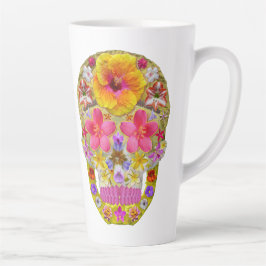 Caneca De Café Latte Crânio da Flor 4 - Tropical