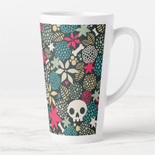 Caneca De Café Latte Crânio nas flores