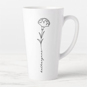 Caneca De Café Latte Cravagem de Flor do Mês de Nascimento de Janeiro