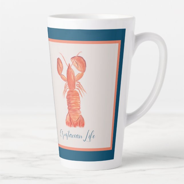Caneca De Café Latte Crawfish Crustacean Aquarela (Direita)