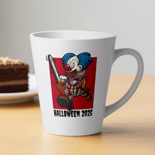 Caneca De Café Latte Crazy Chainsaw Palhaçou Texto Editável para o Dia 
