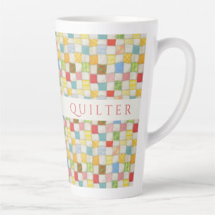 Caneca De Café Latte CRAZY QUILT Tall Latte Mug + Inicial