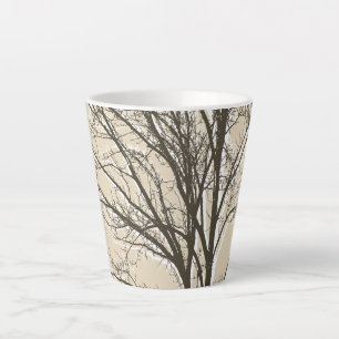 Caneca De Café Latte Cream Beige Brown White Tree Branches