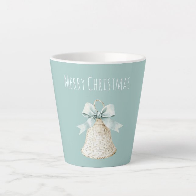 Caneca De Café Latte Cream Christmas Bell Pretty Blue Bow (Frente)
