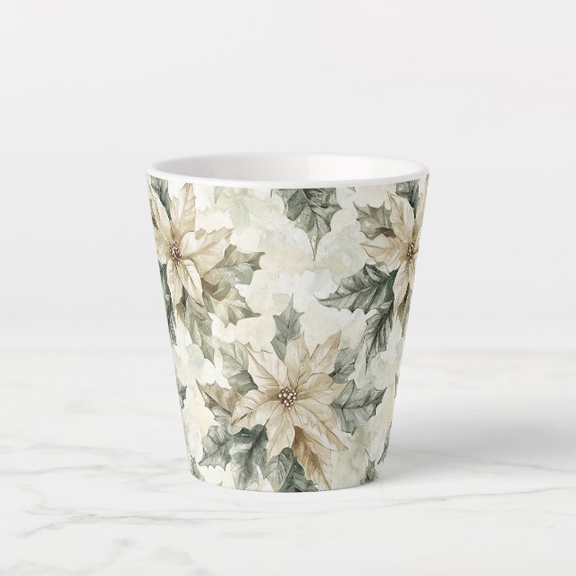Caneca De Café Latte Cream Poinsettia Flowers (Frente)
