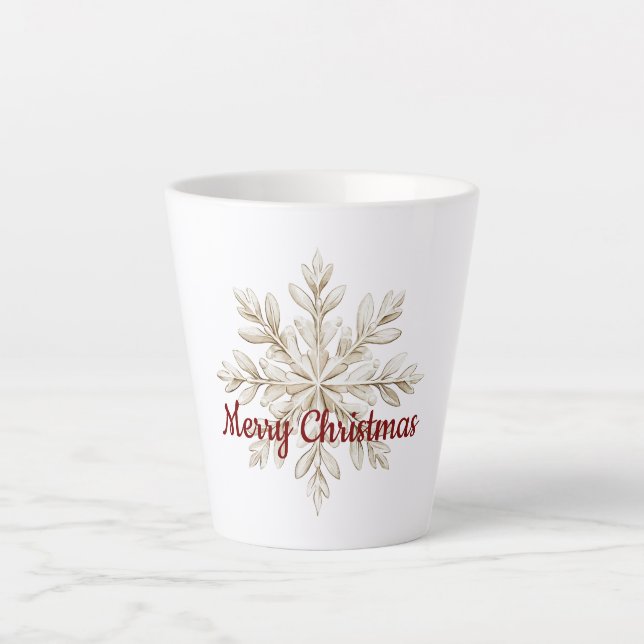 Caneca De Café Latte Cream Snowflake Red Merry Christmas (Frente)