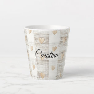 Caneca De Café Latte Cream White Beige Boho Hearts