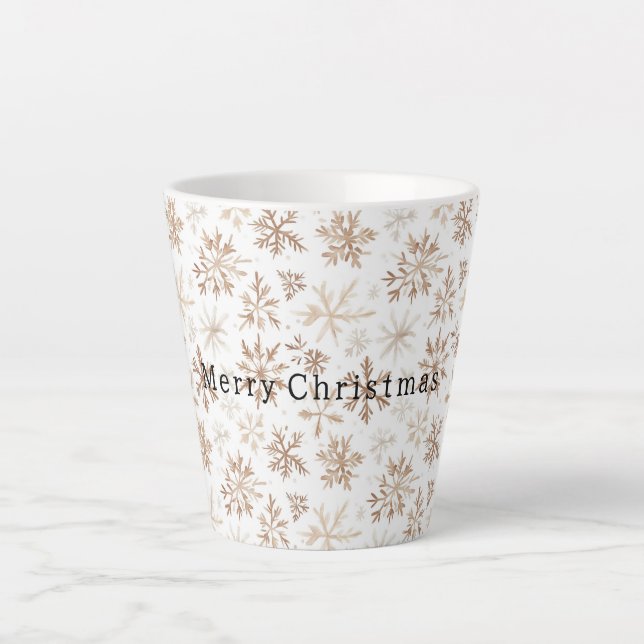 Caneca De Café Latte Cream White Snowflakes Christmas   (Frente)
