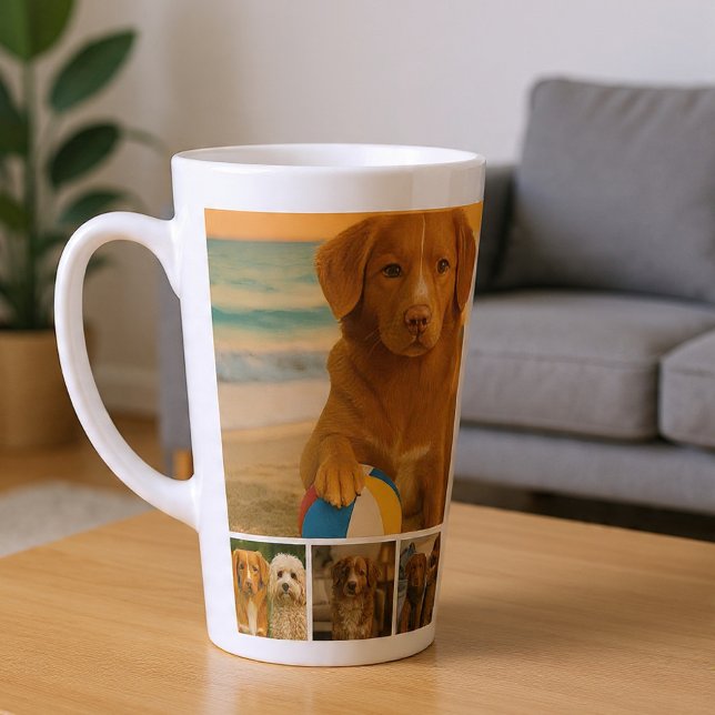 Caneca De Café Latte Create your own 7 photo collage personalized (Create your own 7 photo collage personalized latte mug by Ricaso. Photo gift idea, ideal for anyone)