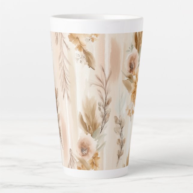 Caneca De Café Latte Creme Rústico Floral Boho (Frente)