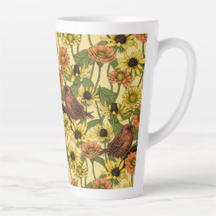 Caneca De Café Latte Crenças e flores em amarelo pálido