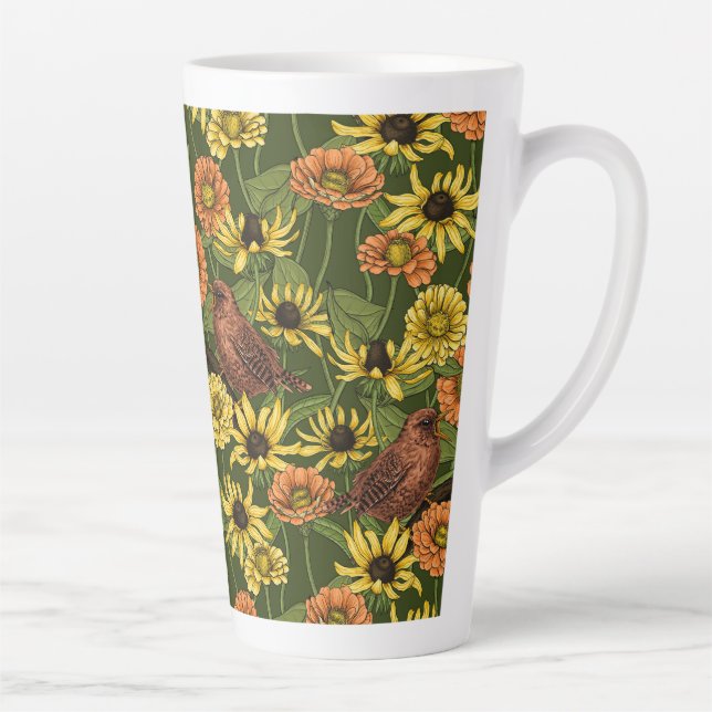 Caneca De Café Latte Crenças e flores em verde (Direita)