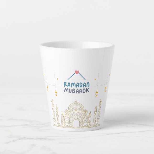 Caneca De Café Latte Crescente Islâmico Ramadan Kareem - Arte Tipográfi (Frente)