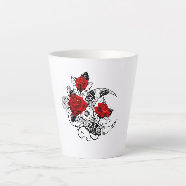 Caneca De Café Latte Crescente Mecânico com Rosas vermelhas (Frente)