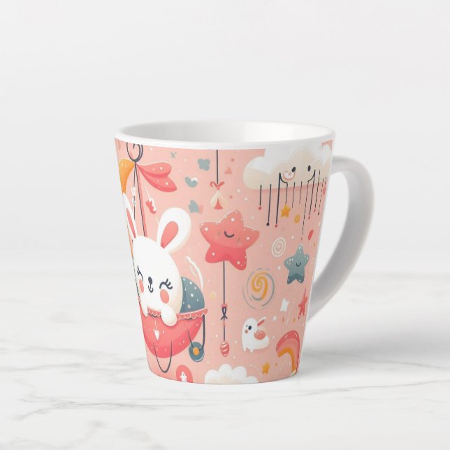 Caneca De Café Latte crianças com tema de desenho de padrão design (Ângulo direito)