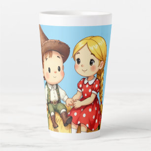 Caneca De Café Latte Crianças do Interior em um Fardo de Feno,