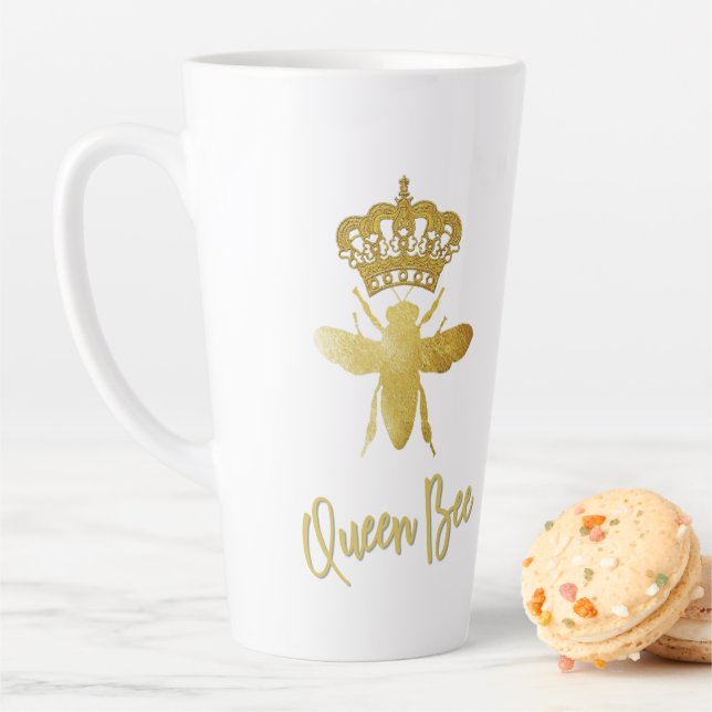 Caneca De Café Latte Crianças Personalizadas QUEEN BEE ★ Dourada Crown  (In Situ)