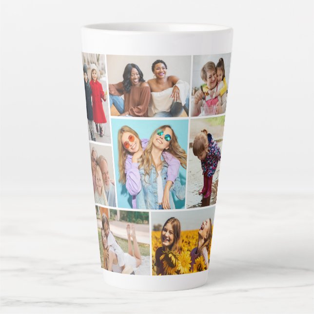 Caneca De Café Latte Crie sua própria colagem de 8 fotos (Frente)