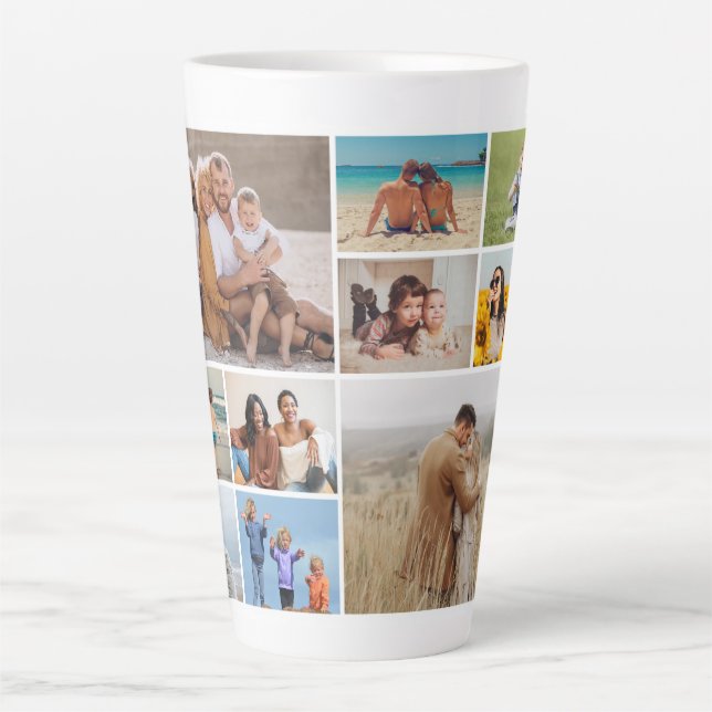 Caneca De Café Latte Crie sua própria colagem de fotos (Frente)