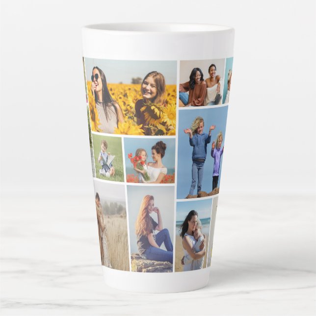 Caneca De Café Latte Crie Sua Própria Colagem De Fotos 12 (Frente)