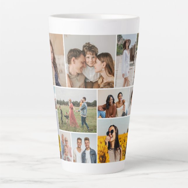 Caneca De Café Latte Crie Sua Própria Colagem De Fotos 12 (Frente)