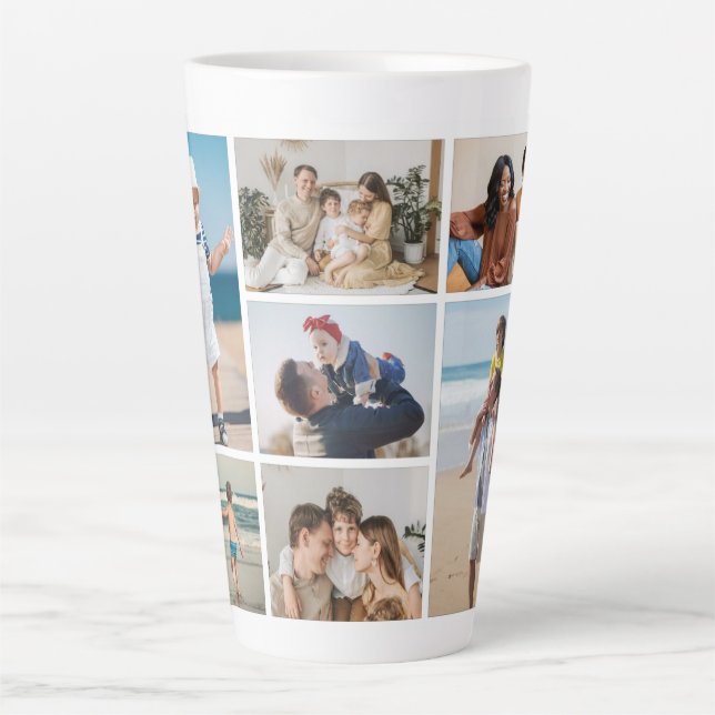 Caneca De Café Latte Crie sua própria colagem de fotos 7 (Frente)
