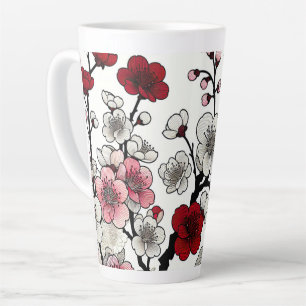 Caneca De Café Latte Crimson Blossom Elegance - Flora Inspirada no Japo