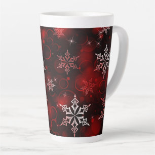 Caneca De Café Latte Crimson Red Snowflake Motif
