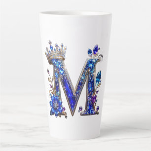 Caneca De Café Latte Cristal Safira Real M Coroa Monograma