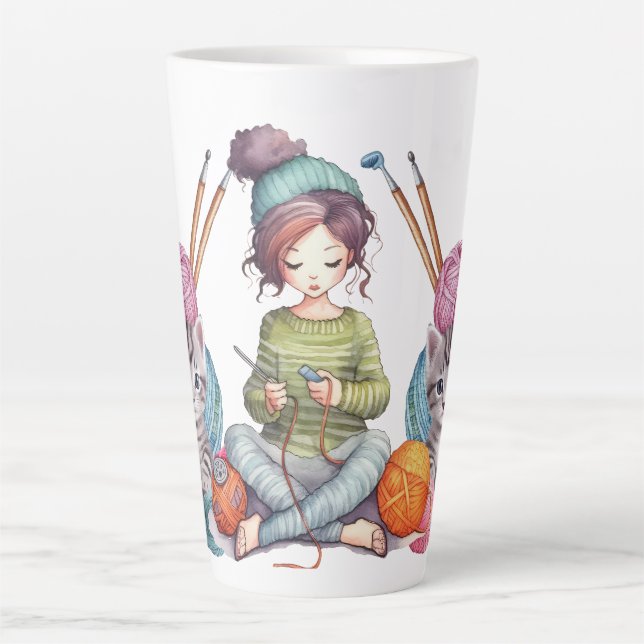Caneca De Café Latte Crocheting Ocupado (Frente)
