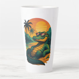 Caneca De Café Latte Crocodilo de Verão sem fim - Retro