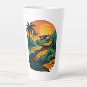 Caneca De Café Latte Crocodilo de Verão sem fim - Retro
